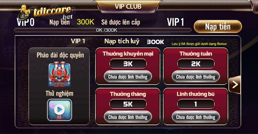 Thành viên VIP có thể nhận thưởng lên đến 2300k